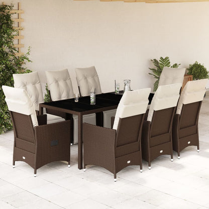 Set BistrÃƒÂ² da Giardino 9 pz con Cuscini in Polyrattan Marrone