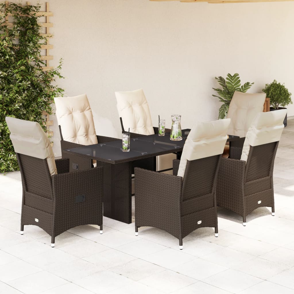 Set BistrÃƒÂ² da Giardino 7 pz con Cuscini in Polyrattan Marrone