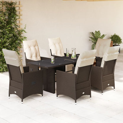 Set BistrÃƒÂ² da Giardino 7 pz con Cuscini in Polyrattan Marrone
