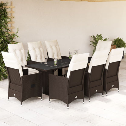 Set BistrÃƒÂ² da Giardino 9 pz con Cuscini in Polyrattan Marrone