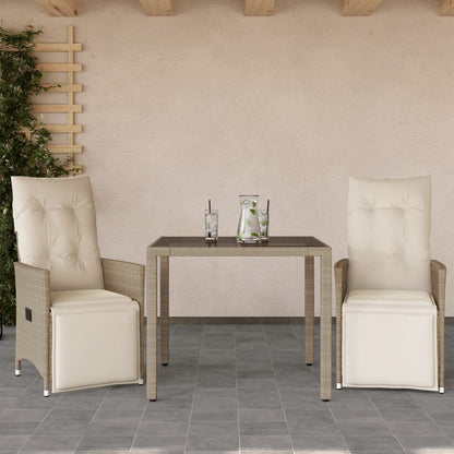 Set da BistrÃƒÂ² da Giardino 3 pz con Cuscini Beige in Polyrattan