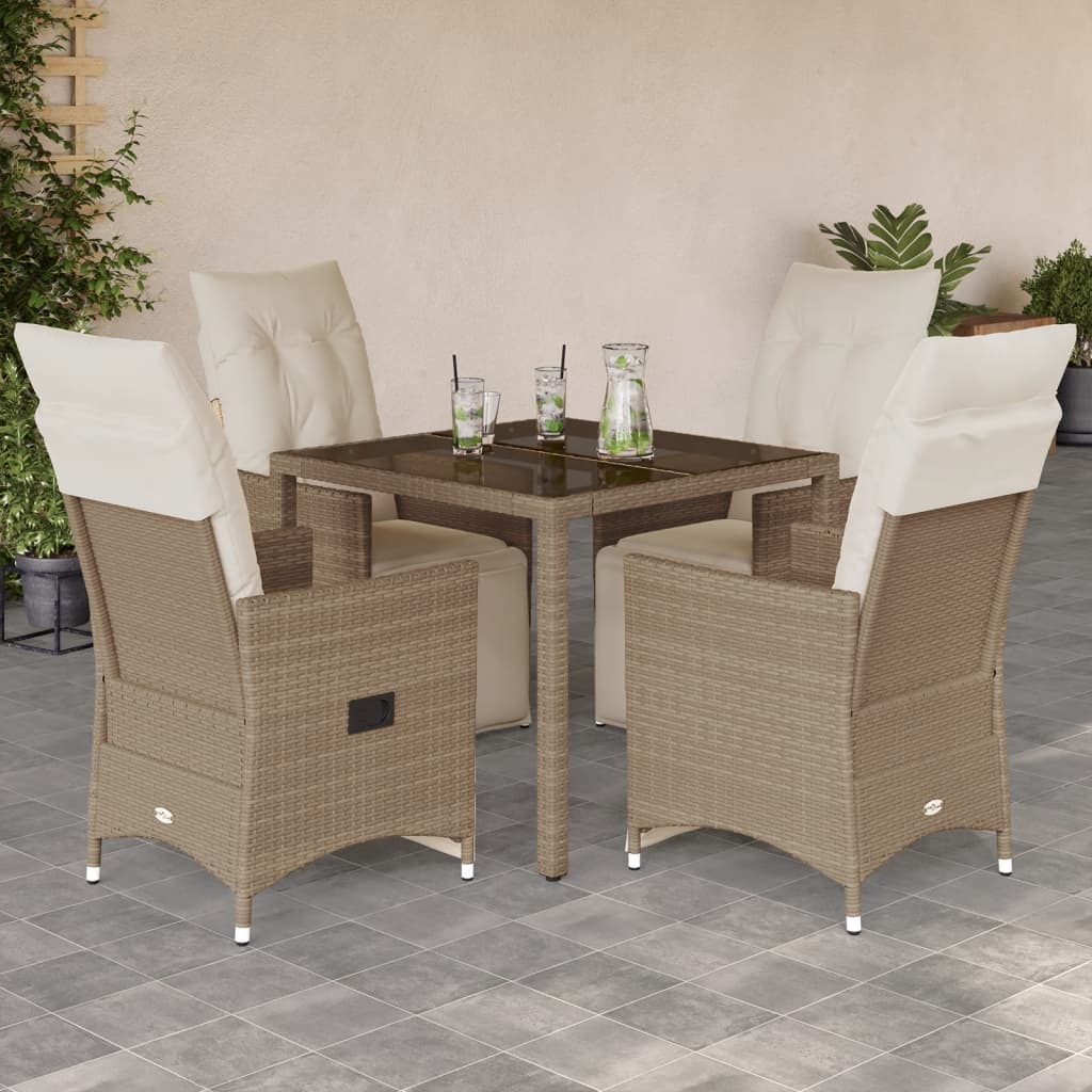 Set da BistrÃ² da Giardino 5 pz con Cuscini Beige in Polyrattan