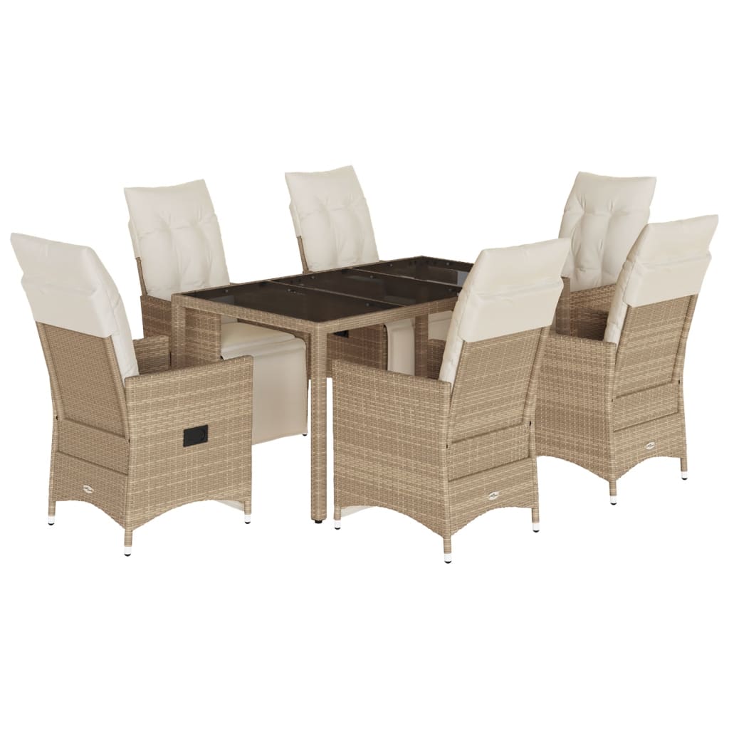 Set da BistrÃƒÆ’Ã‚Â² da Giardino 7 pz con Cuscini Beige in Polyrattan