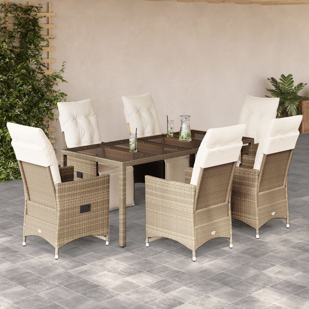 Set da BistrÃƒÆ’Ã‚Â² da Giardino 7 pz con Cuscini Beige in Polyrattan