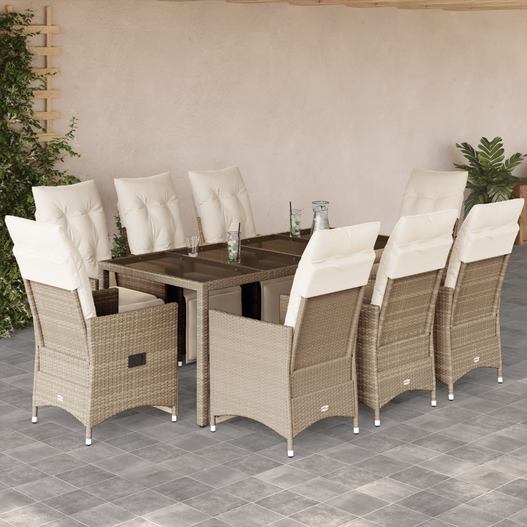 Set da BistrÃƒÂ² da Giardino 9 pz con Cuscini Beige in Polyrattan