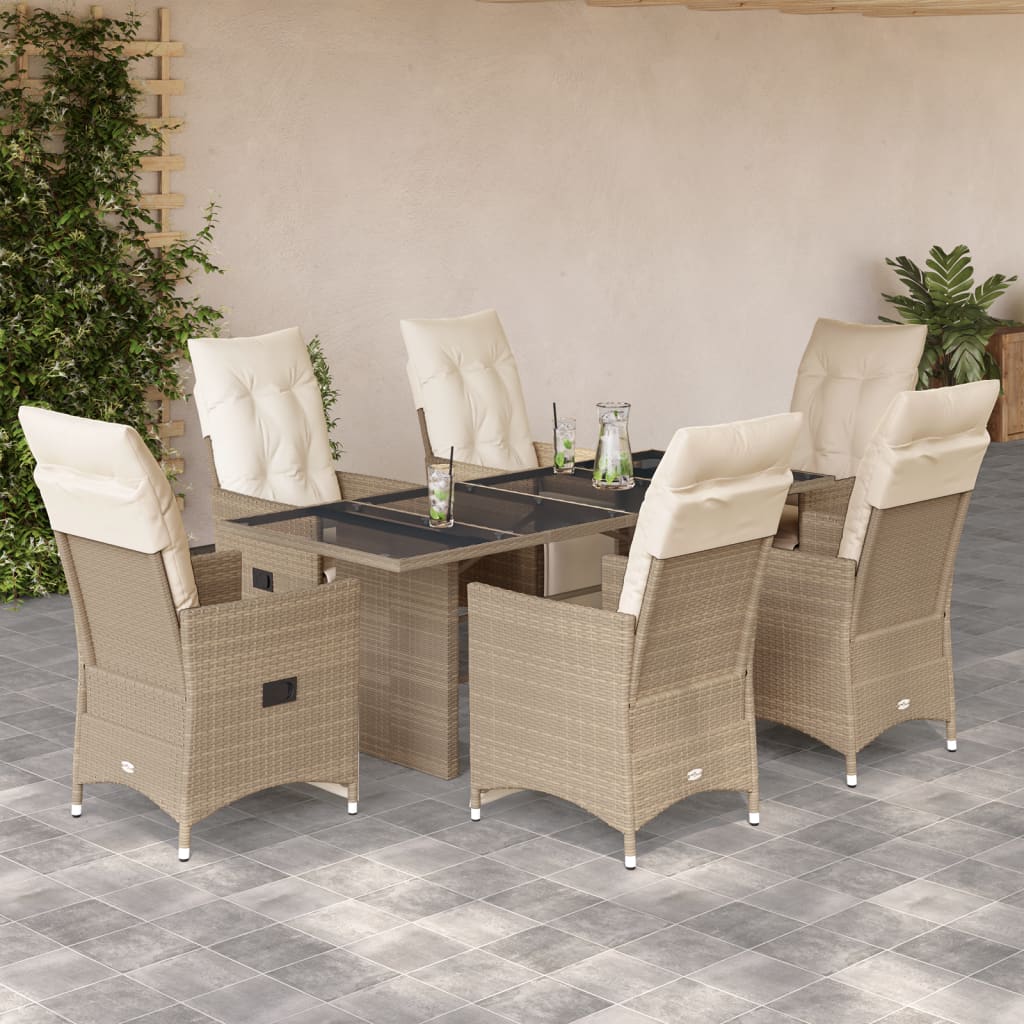 Set da BistrÃƒÆ’Ã‚Â² da Giardino 7 pz con Cuscini Beige in Polyrattan