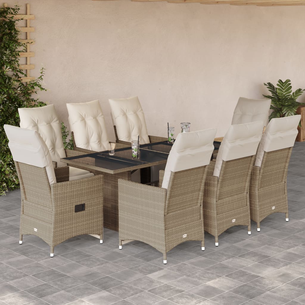 Set da BistrÃƒÂ² da Giardino 9 pz con Cuscini Beige in Polyrattan