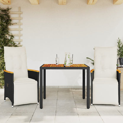 Set BistrÃ² da Giardino 3 pz con Cuscini in Polyrattan Nero