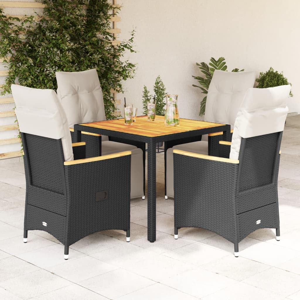 Set BistrÃ² da Giardino 5 pz con Cuscini in Polyrattan Nero