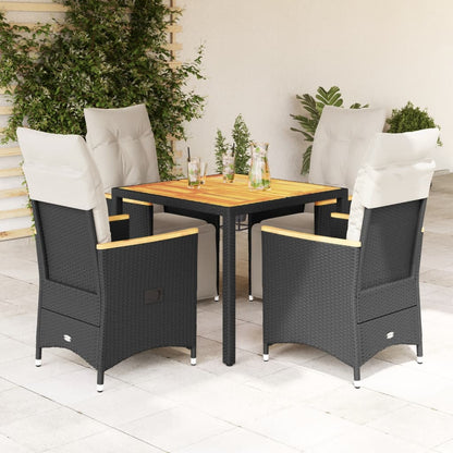 Set BistrÃ² da Giardino 5 pz con Cuscini in Polyrattan Nero