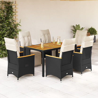 Set da BistrÃƒÂ² da Giardino 7 pz con Cuscini Nero in Polyrattan