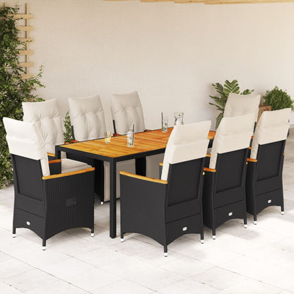 Set BistrÃƒÂ² da Giardino 9 pz con Cuscini in Polyrattan Nero