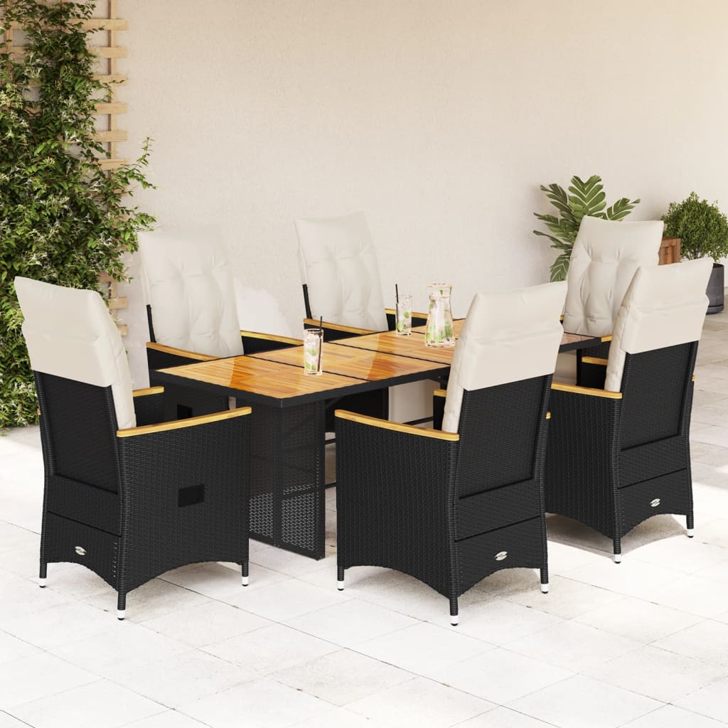 Set da BistrÃƒÂ² da Giardino 7 pz con Cuscini Nero in Polyrattan