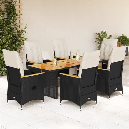Set da BistrÃƒÂ² da Giardino 7 pz con Cuscini Nero in Polyrattan