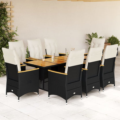 Set BistrÃƒÂ² da Giardino 9 pz con Cuscini in Polyrattan Nero