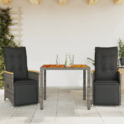 Set BistrÃ² da Giardino 3 pz con Cuscini in Polyrattan Grigio