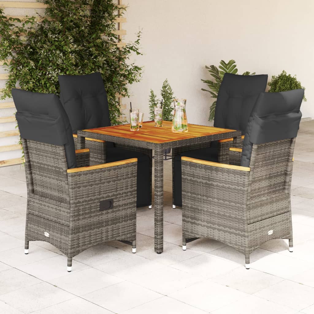 Set BistrÃƒÂ² da Giardino 5 pz con Cuscini in Polyrattan Grigio