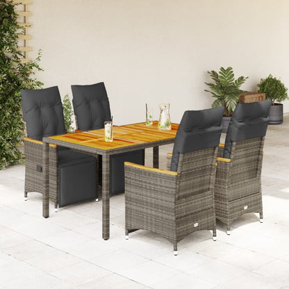 Set BistrÃƒÂ² da Giardino 5 pz con Cuscini in Polyrattan Grigio