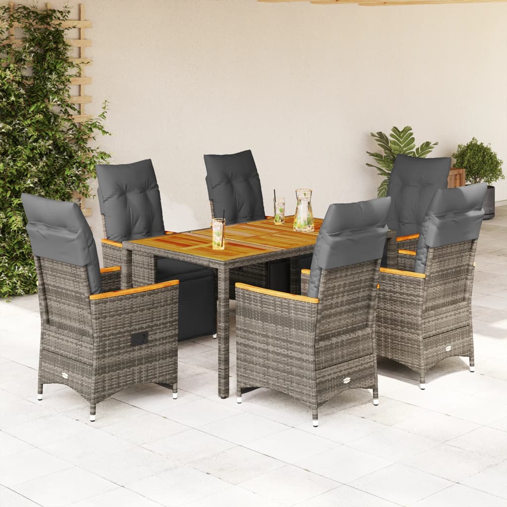 Set BistrÃƒÂ² da Giardino 7 pz con Cuscini in Polyrattan Grigio
