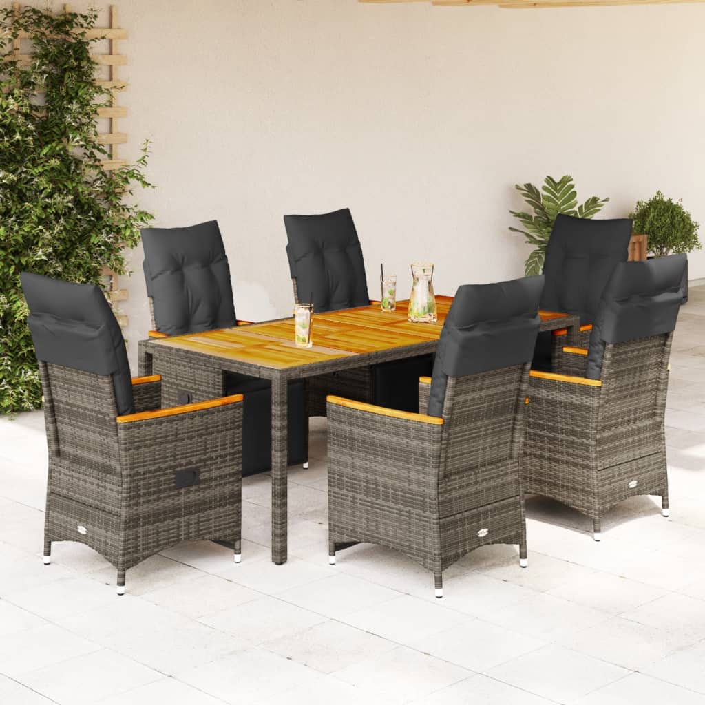 Set BistrÃƒÂ² da Giardino 7 pz con Cuscini in Polyrattan Grigio