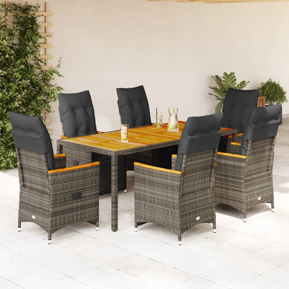 Set BistrÃƒÂ² da Giardino 7 pz con Cuscini in Polyrattan Grigio