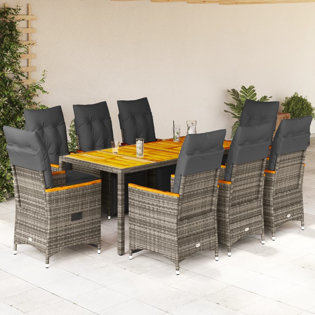 Set BistrÃƒÂ² da Giardino 9 pz con Cuscini in Polyrattan Grigio