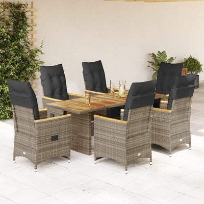 Set BistrÃƒÂ² da Giardino 7 pz con Cuscini in Polyrattan Grigio