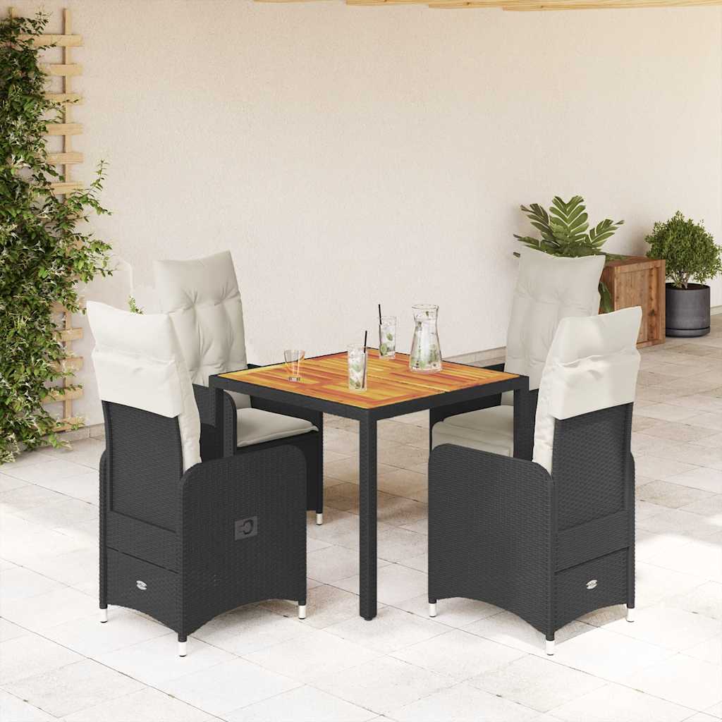 Set BistrÃ² da Giardino 5 pz con Cuscini in Polyrattan Nero