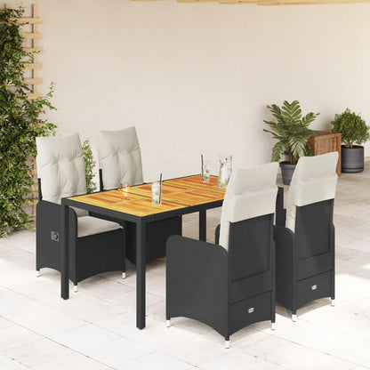 Set BistrÃ² da Giardino 5 pz con Cuscini in Polyrattan Nero