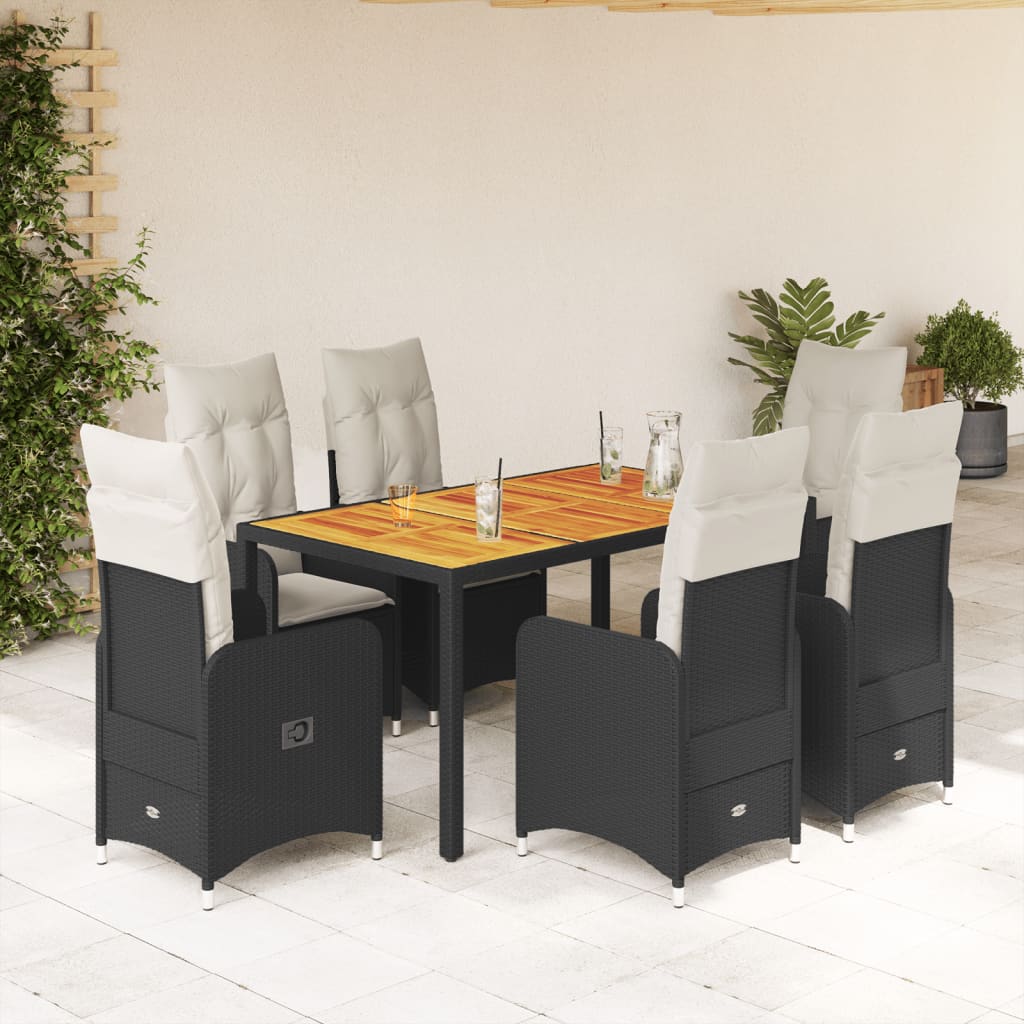 Set da BistrÃƒÂ² da Giardino 7 pz con Cuscini Nero in Polyrattan