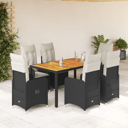 Set da BistrÃƒÂ² da Giardino 7 pz con Cuscini Nero in Polyrattan