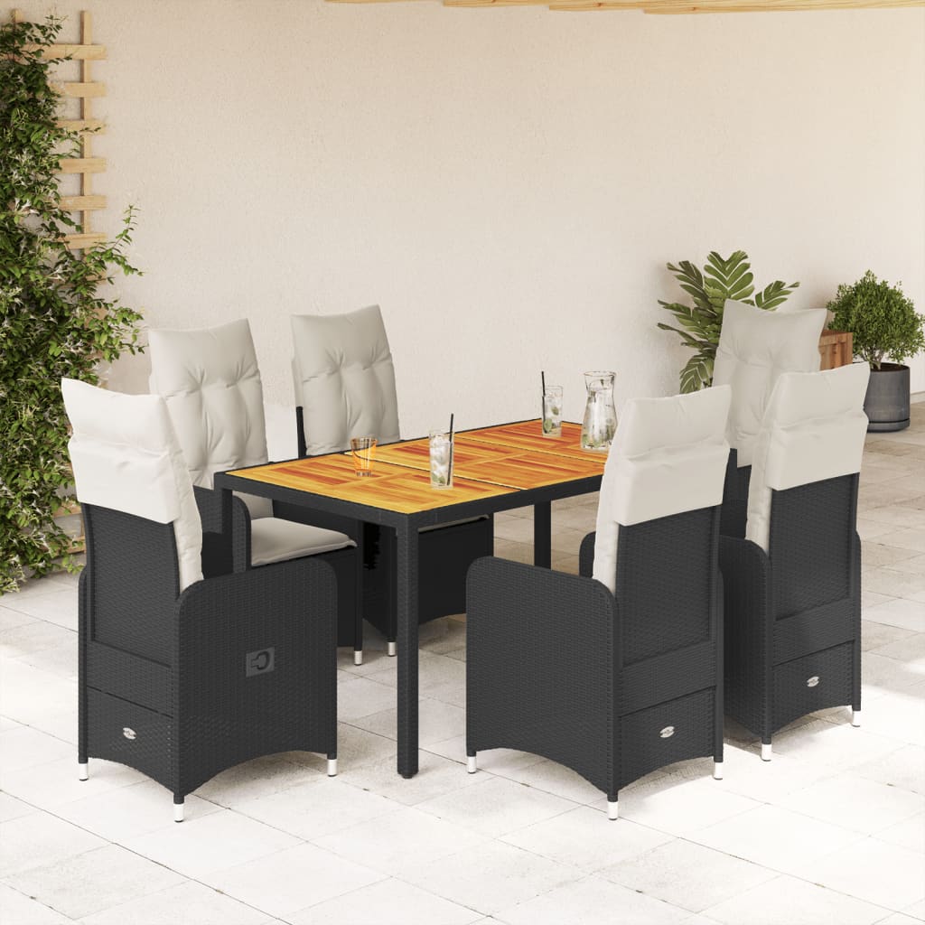 Set da BistrÃƒÂ² da Giardino 7 pz con Cuscini Nero in Polyrattan