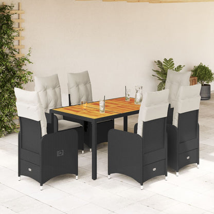 Set da BistrÃƒÂ² da Giardino 7 pz con Cuscini Nero in Polyrattan
