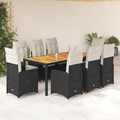 Set BistrÃƒÂ² da Giardino 9 pz con Cuscini in Polyrattan Nero