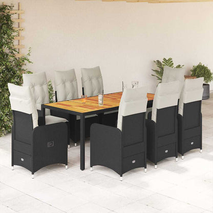 Set BistrÃƒÂ² da Giardino 9 pz con Cuscini in Polyrattan Nero