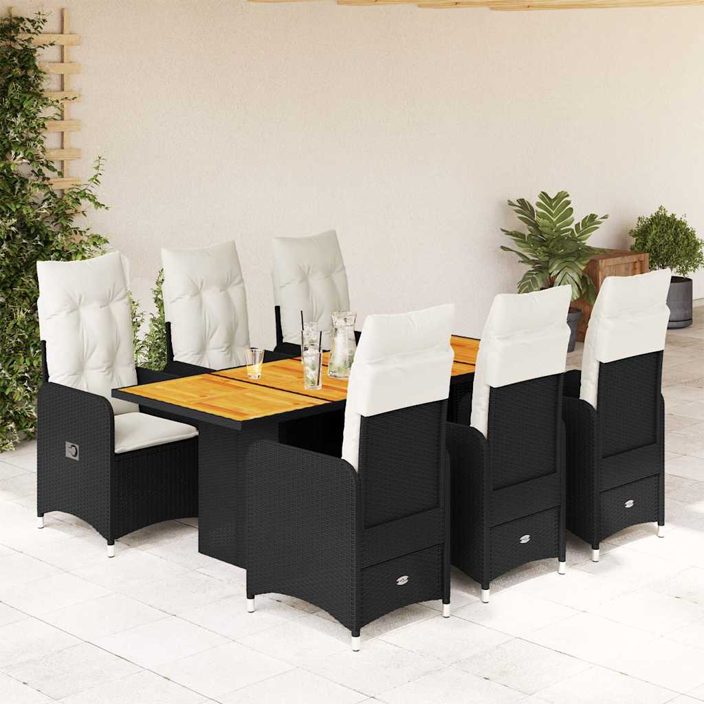 Set da BistrÃƒÂ² da Giardino 7 pz con Cuscini Nero in Polyrattan
