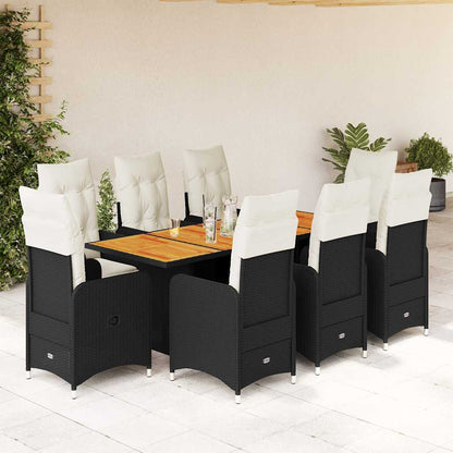 Set BistrÃƒÂ² da Giardino 9 pz con Cuscini in Polyrattan Nero