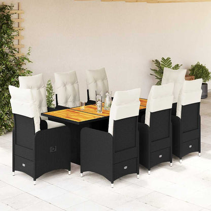 Set BistrÃƒÂ² da Giardino 9 pz con Cuscini in Polyrattan Nero