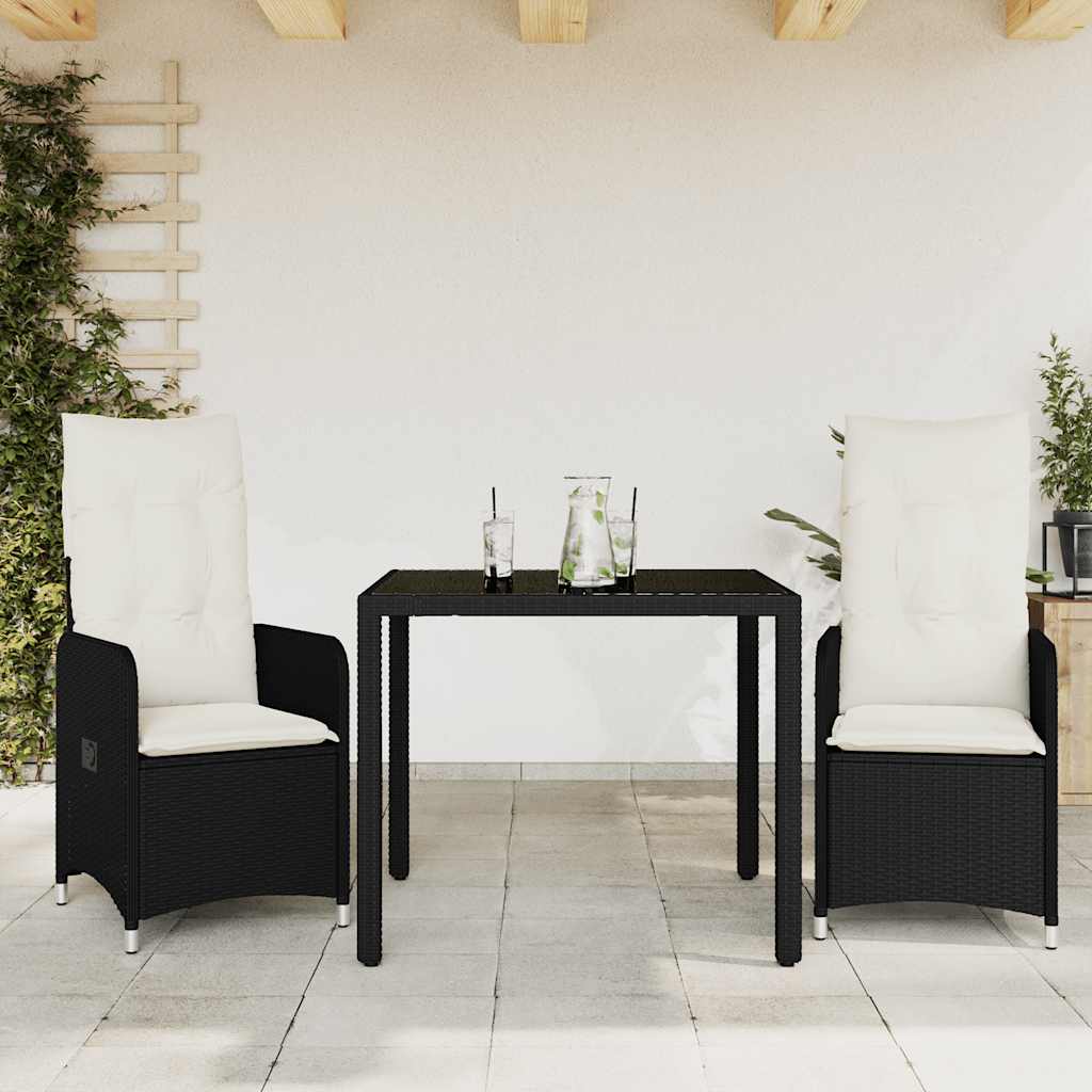 Set BistrÃ² da Giardino 3 pz con Cuscini in Polyrattan Nero