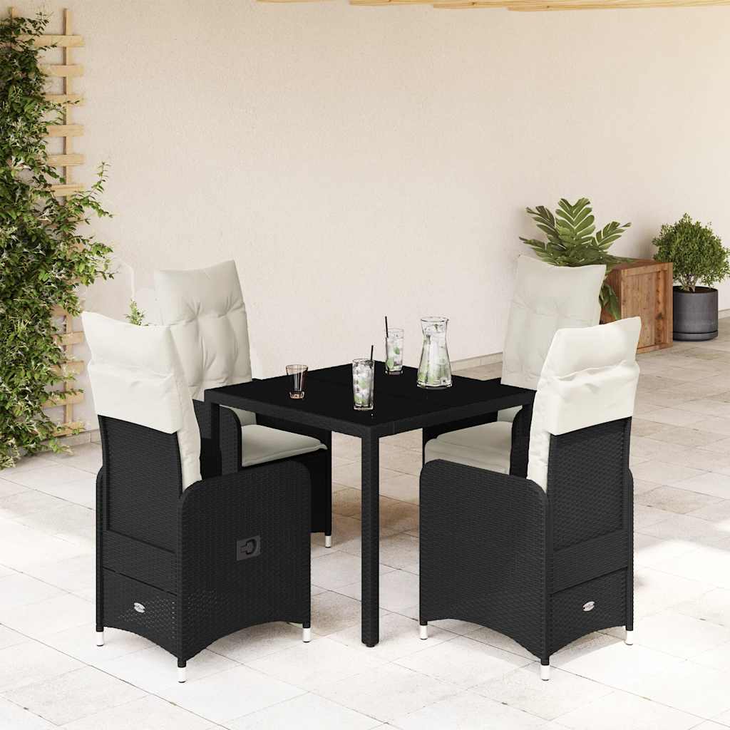 Set BistrÃ² da Giardino 5 pz con Cuscini in Polyrattan Nero