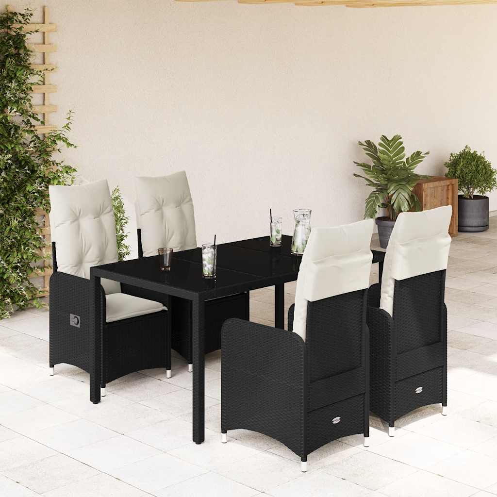 Set BistrÃ² da Giardino 5 pz con Cuscini in Polyrattan Nero