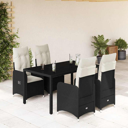 Set BistrÃ² da Giardino 5 pz con Cuscini in Polyrattan Nero
