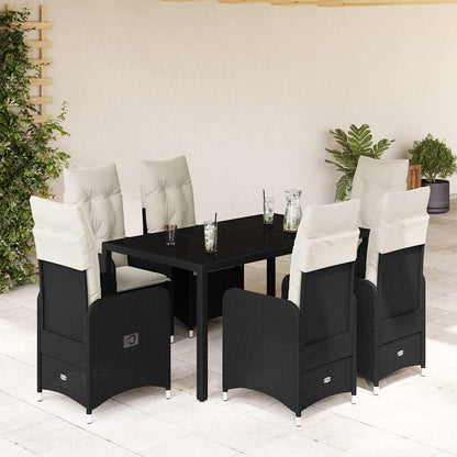 Set da BistrÃƒÂ² da Giardino 7 pz con Cuscini Nero in Polyrattan