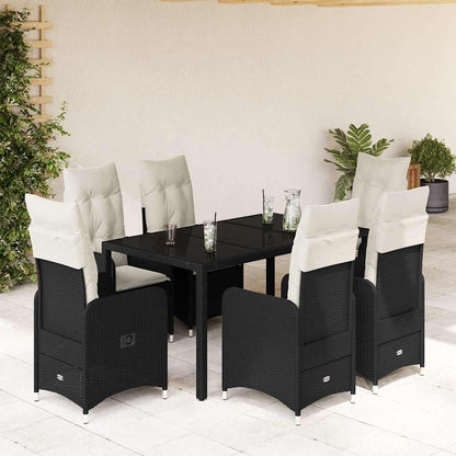 Set da BistrÃƒÂ² da Giardino 7 pz con Cuscini Nero in Polyrattan