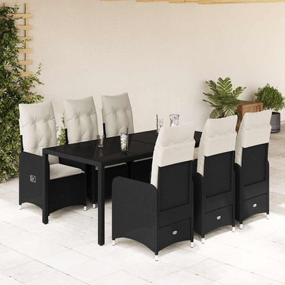 Set da BistrÃƒÂ² da Giardino 7 pz con Cuscini Nero in Polyrattan