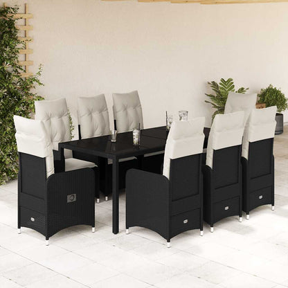 Set BistrÃƒÂ² da Giardino 9 pz con Cuscini in Polyrattan Nero