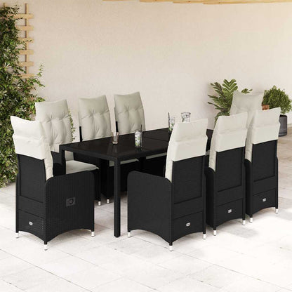 Set BistrÃƒÂ² da Giardino 9 pz con Cuscini in Polyrattan Nero