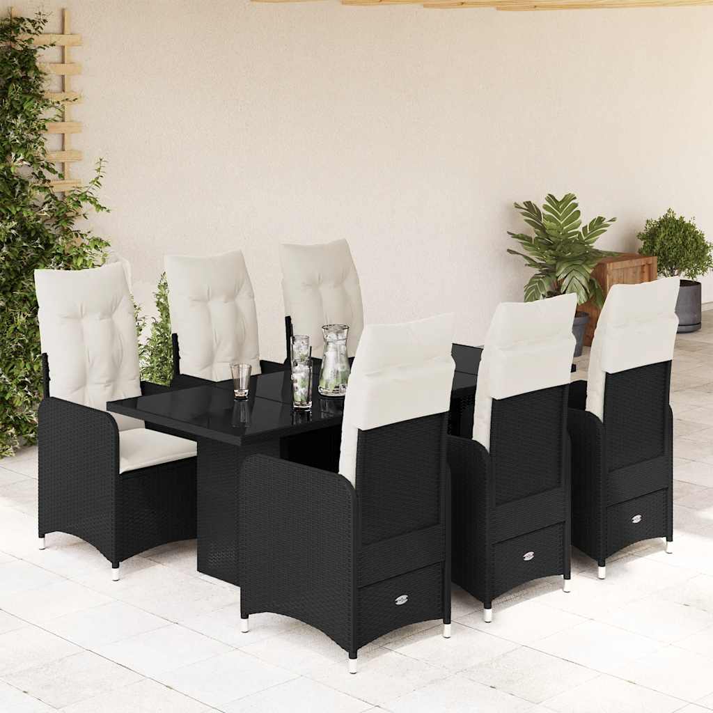 Set da BistrÃƒÂ² da Giardino 7 pz con Cuscini Nero in Polyrattan