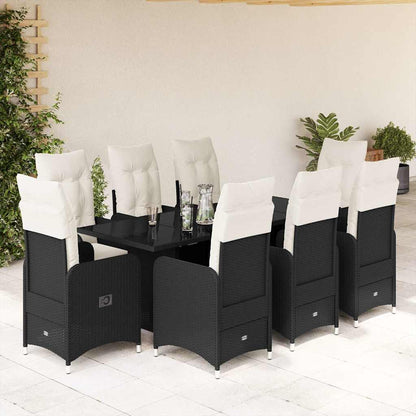 Set BistrÃƒÂ² da Giardino 9 pz con Cuscini in Polyrattan Nero