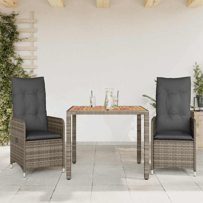 Set BistrÃ² da Giardino 3 pz con Cuscini in Polyrattan Grigio